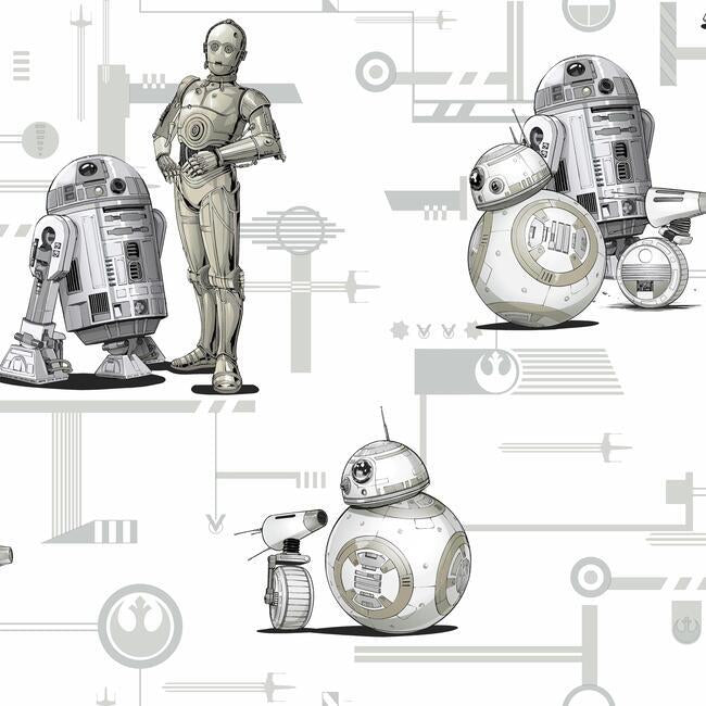 Star Wars: The Rise of Skywalker, Droids! Wallpaper Wallpaper York Double Roll Neutral 