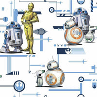 Star Wars: The Rise of Skywalker, Droids! Wallpaper Wallpaper York Double Roll Blue/Gold 