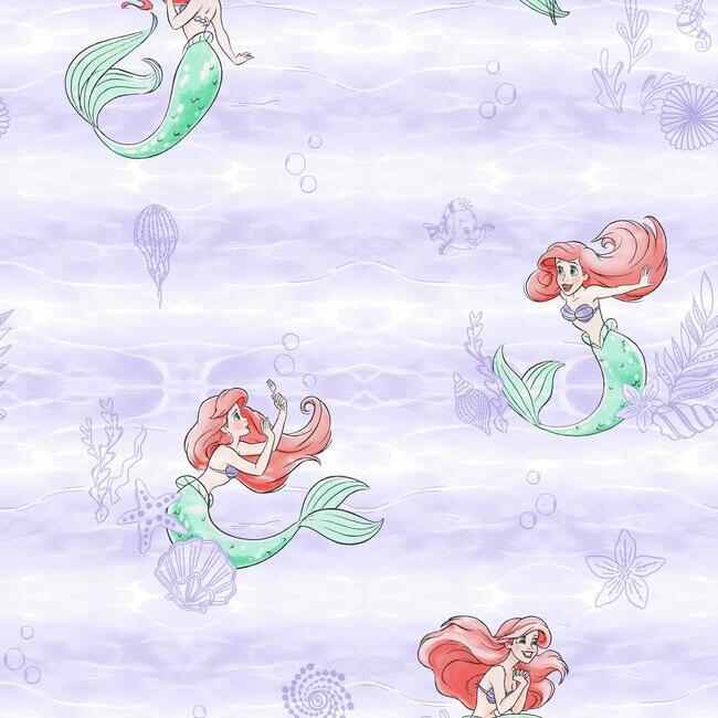 Disney The Little Mermaid Swim Wallpaper Wallpaper York Double Roll Purple with Ariel 