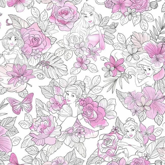 Disney Princess Royal Floral Wallpaper Wallpaper York Double Roll Magenta 