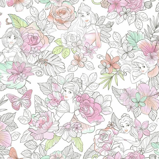 Disney Princess Royal Floral Wallpaper Wallpaper York Double Roll Coral 