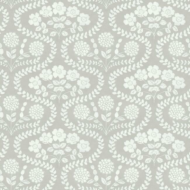 Folksy Floral Wallpaper Wallpaper York Double Roll Linen/White 