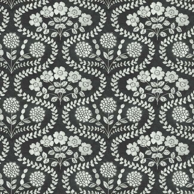 Folksy Floral Wallpaper Wallpaper York Double Roll Black/White 