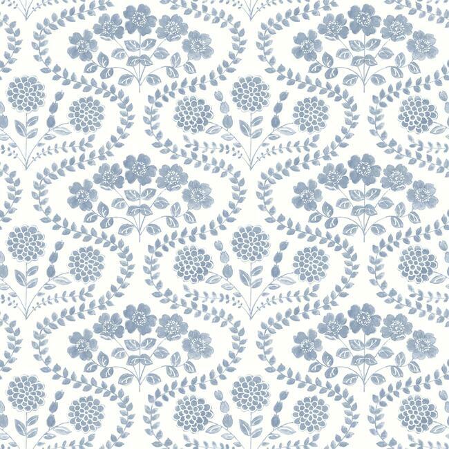 Folksy Floral Wallpaper Wallpaper York Double Roll Blue/White 