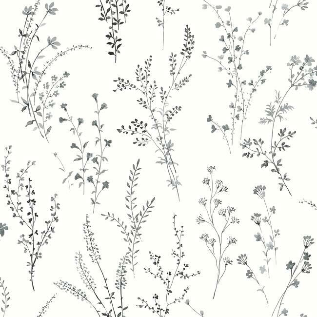 Wildflower Sprigs Wallpaper Wallpaper York Double Roll Black/White 