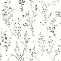 Wildflower Sprigs Wallpaper Wallpaper York Double Roll Black/White 