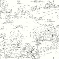 Pasture Toile Wallpaper Wallpaper York Double Roll Black/White 