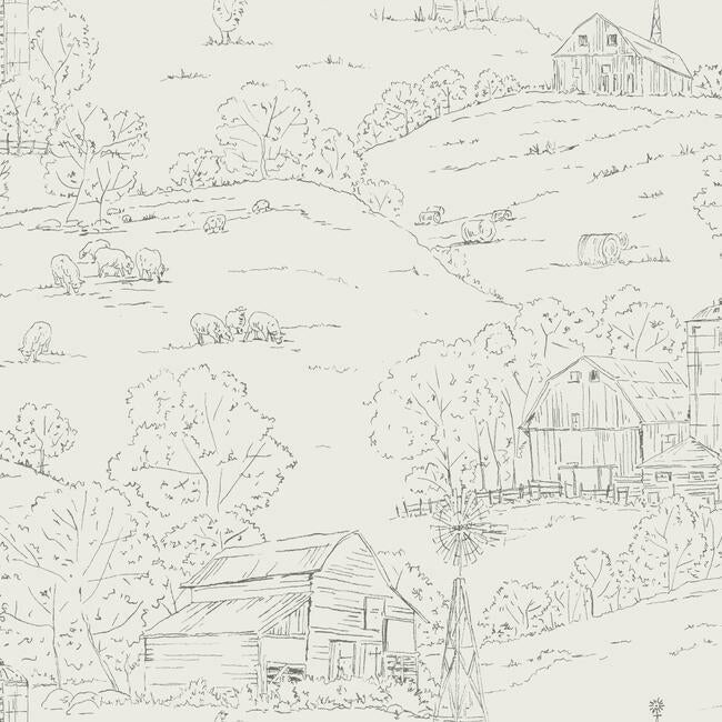 Pasture Toile Wallpaper Wallpaper York Double Roll Taupe/Charcoal 