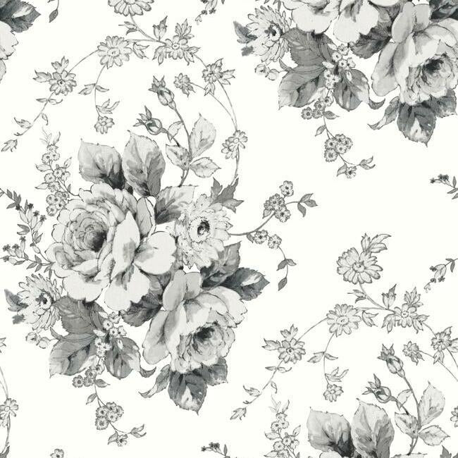 Heritage Rose Wallpaper Wallpaper York Double Roll White/Black 