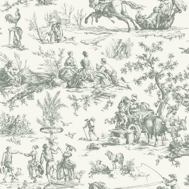 Seasons Toile Wallpaper Wallpaper York Double Roll Grey 