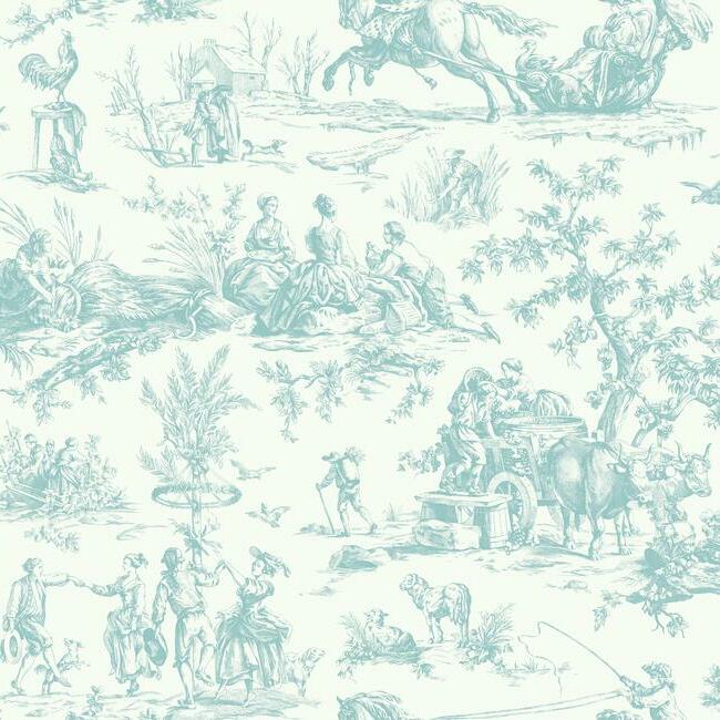 Seasons Toile Wallpaper Wallpaper York Double Roll Teal 