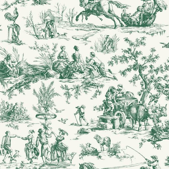 Seasons Toile Wallpaper Wallpaper York Double Roll Dark Green 
