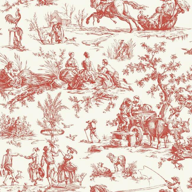 Seasons Toile Wallpaper Wallpaper York Double Roll Scarlet 