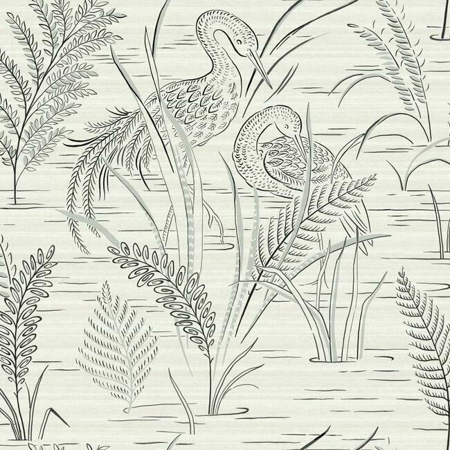 Fernwater Cranes Wallpaper Wallpaper York Double Roll Black/Grey 