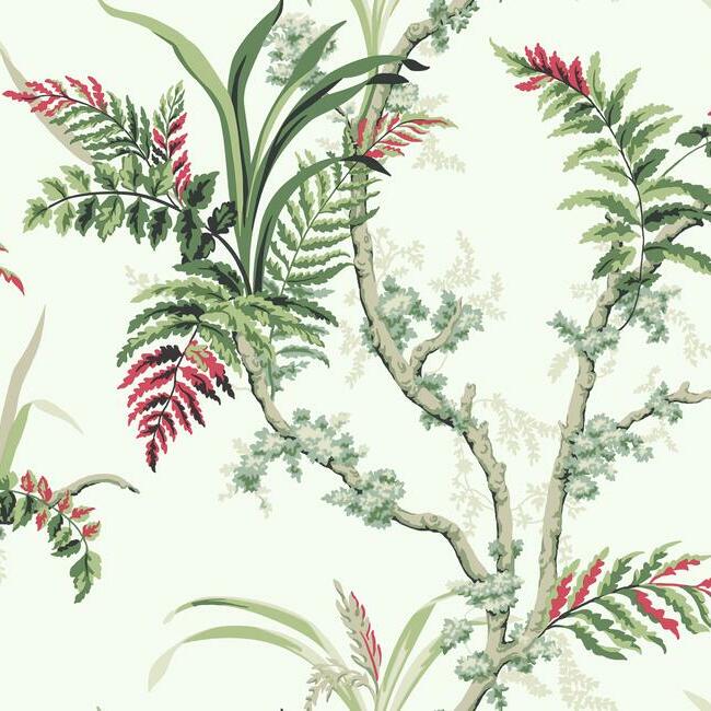 Enchanted Fern Wallpaper Wallpaper York Double Roll Green/Crimson 