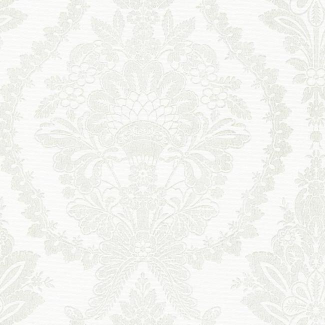 Heritage Damask Wallpaper Wallpaper Ronald Redding Designs Double Roll Lily White/Beige 