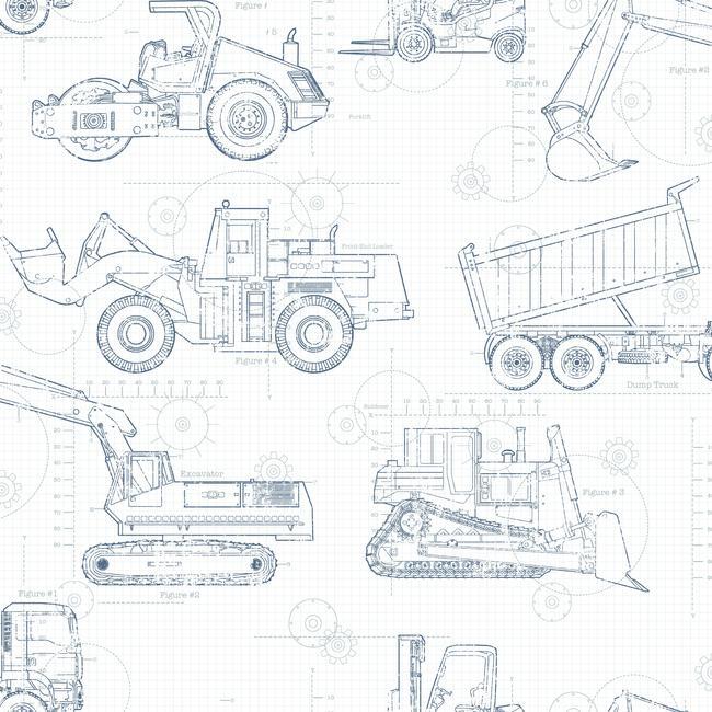 Construction Blueprint Wallpaper Wallpaper York Double Roll Navy On White 