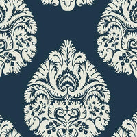 Teardrop Damask Wallpaper Wallpaper Ronald Redding Designs Double Roll Navy 