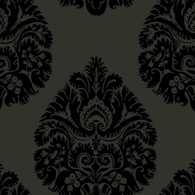 Teardrop Damask Wallpaper Wallpaper Ronald Redding Designs Double Roll Black 