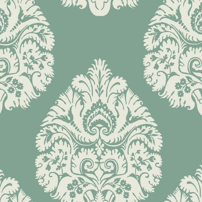 Teardrop Damask Wallpaper Wallpaper Ronald Redding Designs Double Roll Teal 