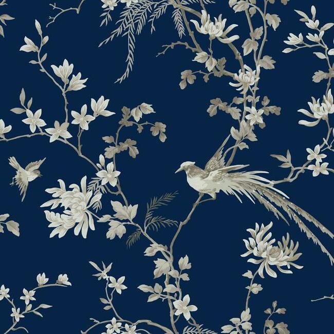 Bird And Blossom Chinoserie Wallpaper Wallpaper Ronald Redding Designs Double Roll Blue 