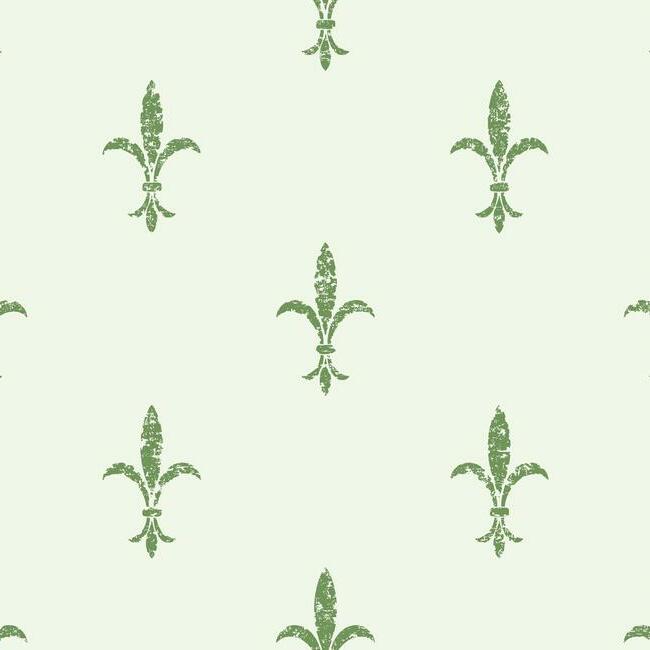 Fleur De Lis Wallpaper Wallpaper Ronald Redding Designs Double Roll White/Green 