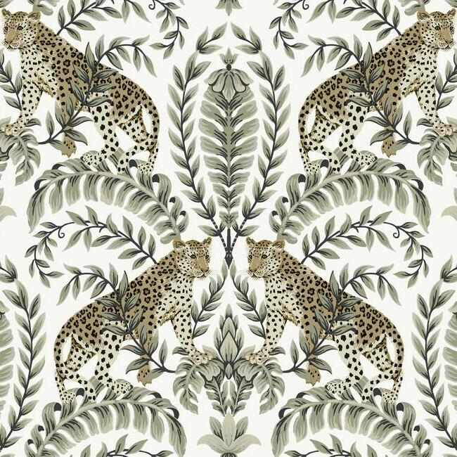 Jungle Leopard Wallpaper Wallpaper Ronald Redding Designs Double Roll White/Black 