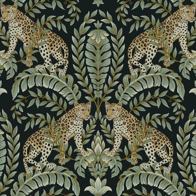 Jungle Leopard Wallpaper Wallpaper Ronald Redding Designs Double Roll Black/Green 
