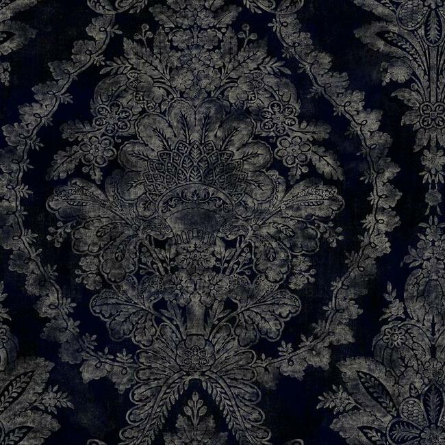 Charleston Damask Wallpaper Wallpaper Ronald Redding Designs Double Roll Navy 