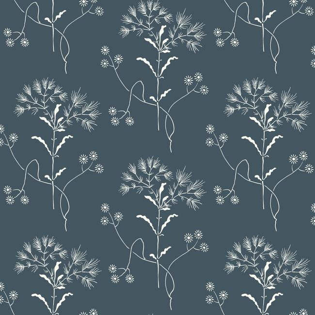 Wildflower Wallpaper Wallpaper Magnolia Home Double Roll White On Navy 