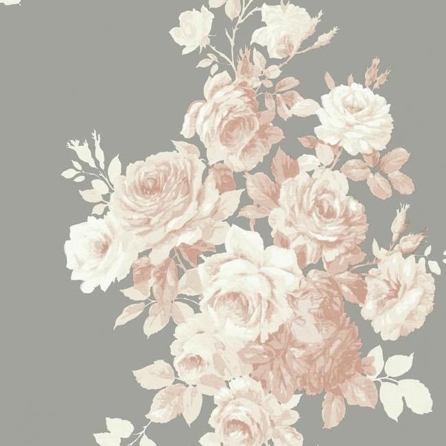 Tea Rose Wallpaper Wallpaper Magnolia Home Double Roll Blush/Grey 