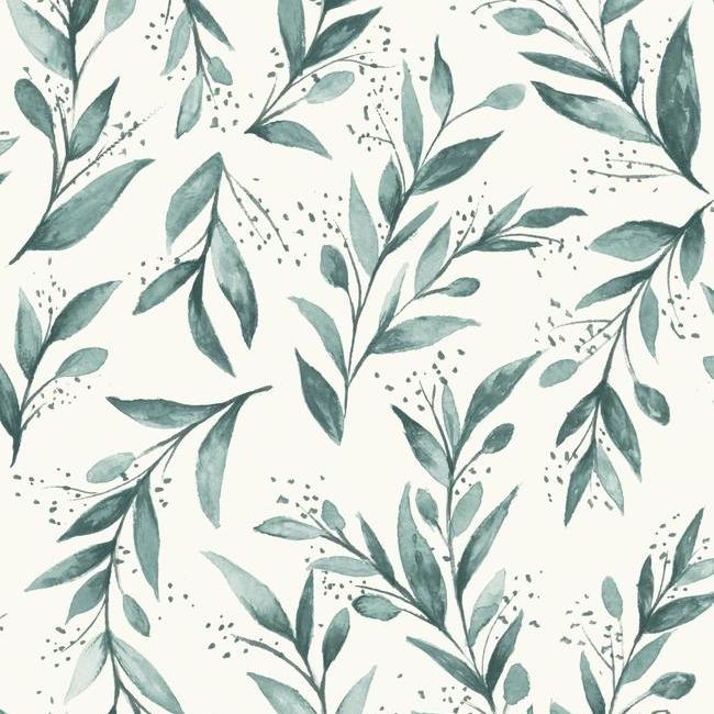 Olive Branch Wallpaper Wallpaper Magnolia Home Double Roll Weekends/Teal 