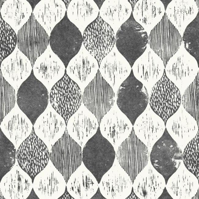 Woodblock Print Wallpaper Wallpaper Magnolia Home Double Roll Black/White 