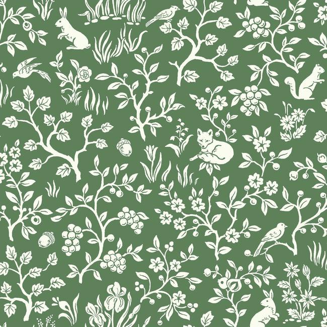 Fox & Hare Wallpaper Wallpaper Magnolia Home Double Roll Forest Green 