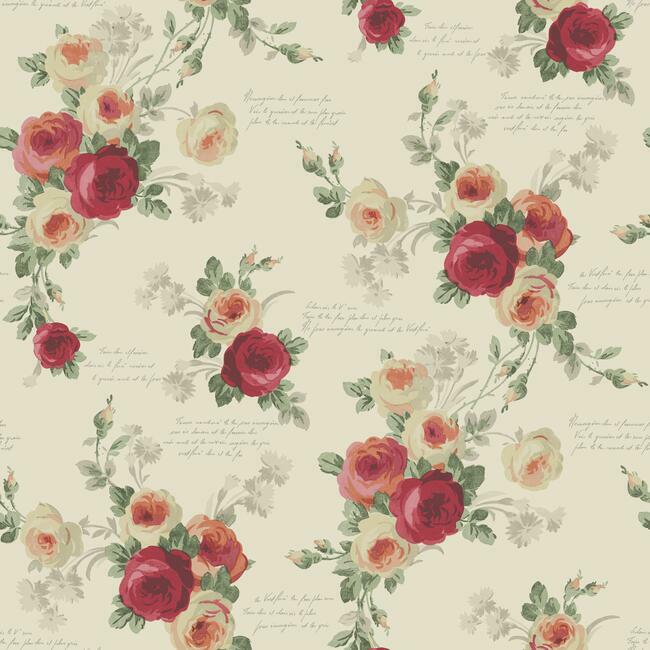 Heirloom Rose Wallpaper Wallpaper Magnolia Home Double Roll Red/Beige 