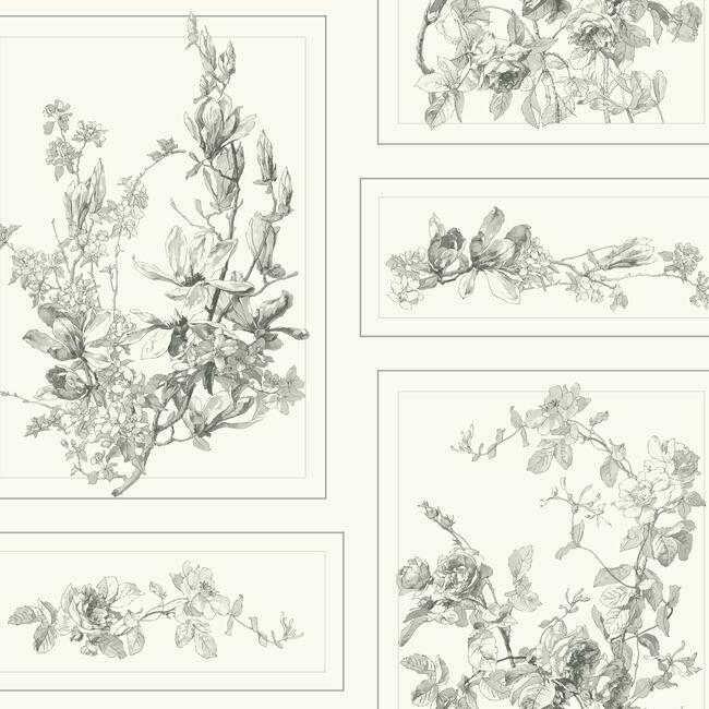 The Magnolia Wallpaper Wallpaper Magnolia Home Double Roll Grey/White 