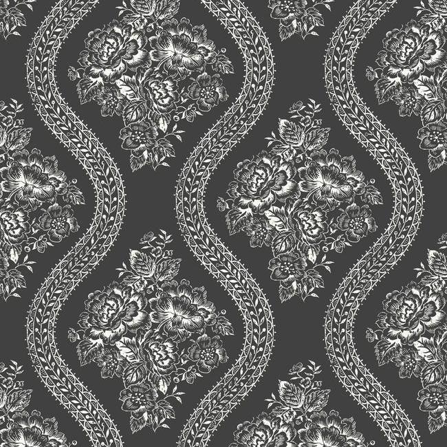 Coverlet Floral Wallpaper Wallpaper Magnolia Home Double Roll White On Black 