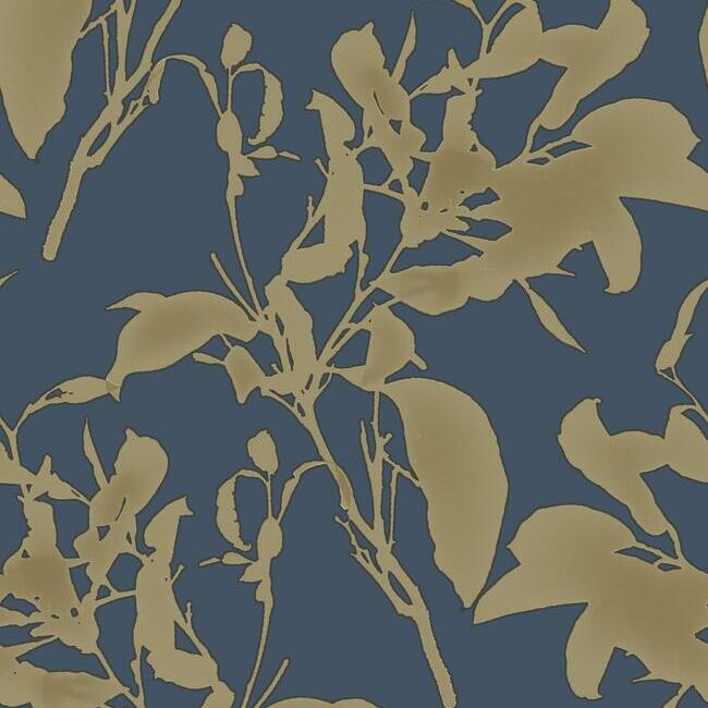 Botanical Silhouette Wallpaper Wallpaper York Double Roll Navy/Gold 