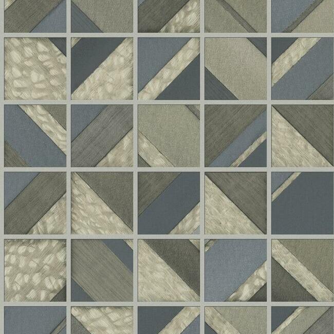 Patchwork Tile Wallpaper Wallpaper York Double Roll Blue/Warm Grey 