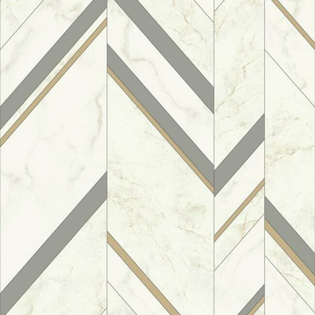 Marble Chevron Wallpaper Wallpaper York Double Roll Grey/Gold 