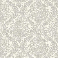 Tattersall Damask Wallpaper Wallpaper Antonina Vella Double Roll Silver On White 