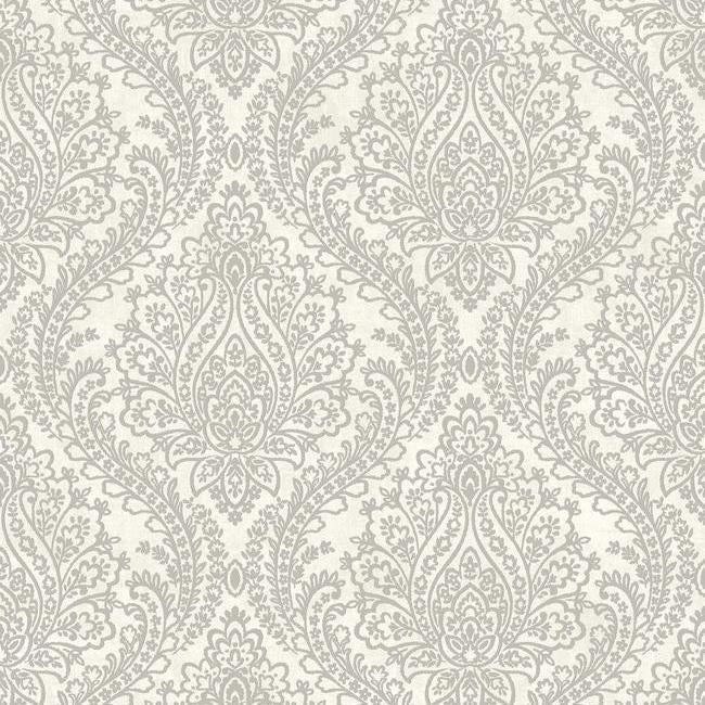 Tattersall Damask Wallpaper Wallpaper Antonina Vella Double Roll Silver On White 