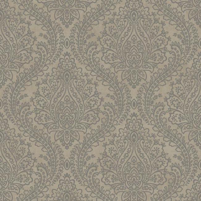 Tattersall Damask Wallpaper Wallpaper Antonina Vella Double Roll Silver On Gray 