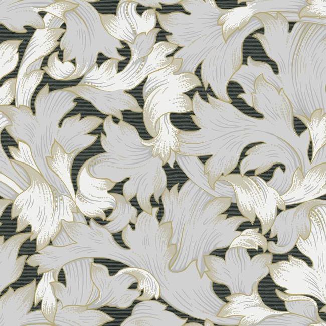 Acanthus Toss Wallpaper Wallpaper York Double Roll Black/Grey 