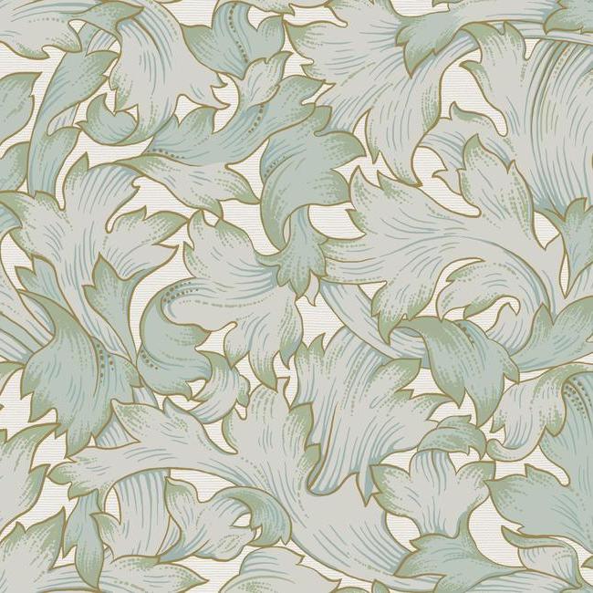 Acanthus Toss Wallpaper Wallpaper York Double Roll Beige/Seafoam 