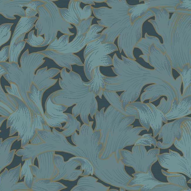 Acanthus Toss Wallpaper Wallpaper York Double Roll Dark Blue 