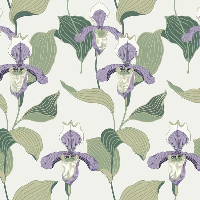 Lady Slipper Wallpaper Wallpaper York Double Roll Lavender/Green 