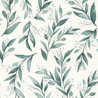 Olive Branch Premium Peel + Stick Wallpaper Peel and Stick Wallpaper Magnolia Home Roll Weekends / Teal 