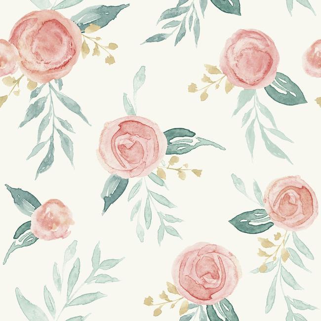 Watercolor Roses Premium Peel + Stick Wallpaper Peel and Stick Wallpaper Magnolia Home Roll Red Coral 
