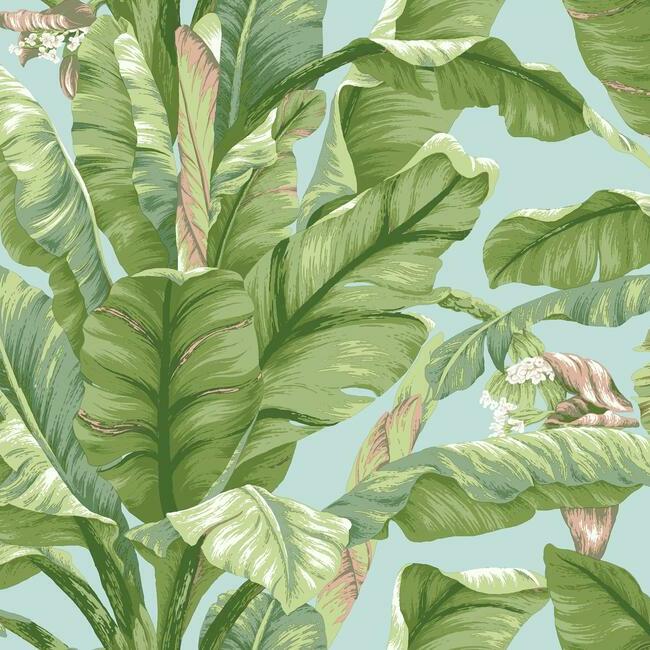 Banana Leaf Premium Peel + Stick Wallpaper Peel and Stick Wallpaper York Roll Blue/Green 